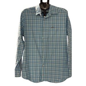 Southern Point Co Men Blue Plaid Long Sleeve Button Down Shirt Pointer Dog Med